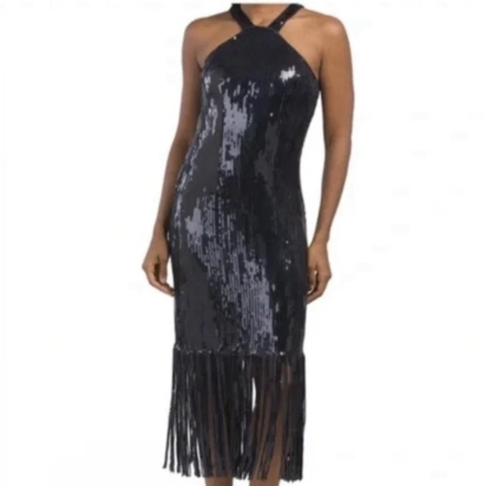 Nanette Lepore Sequined Fringe evening midi dress  M 10 NWT